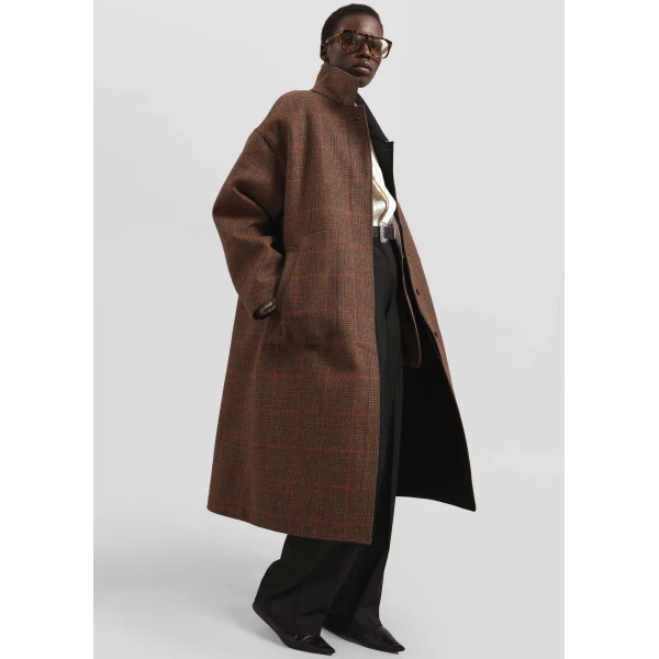 The Frankie Shop Elton Reversible Car Coat - Brown Glen Plaid - Oversized Minimalist Coats in Multicolour - Shop at Luxury Shoes 