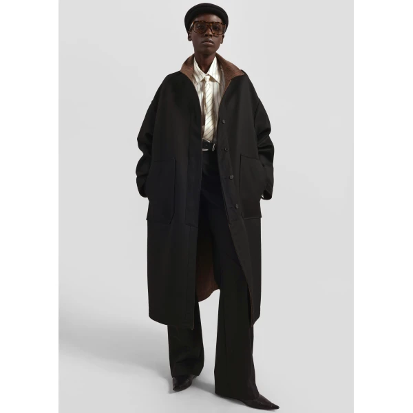 The Frankie Shop Elton Reversible Car Coat - Brown Glen Plaid - Oversized Minimalist Coats in Multicolour - Shop at Luxury Shoes 