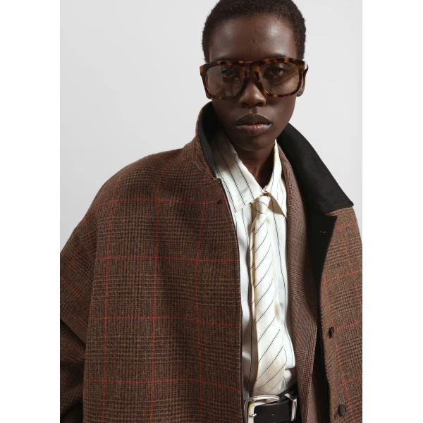 The Frankie Shop Elton Reversible Car Coat - Brown Glen Plaid - Oversized Minimalist Coats in Multicolour - Shop at Luxury Shoes 