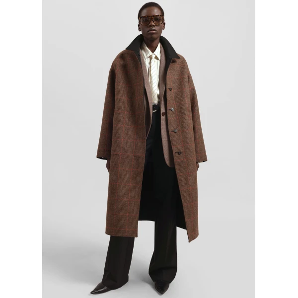 The Frankie Shop Elton Reversible Car Coat - Brown Glen Plaid - Oversized Minimalist Coats in Multicolour - Shop at Luxury Shoes 