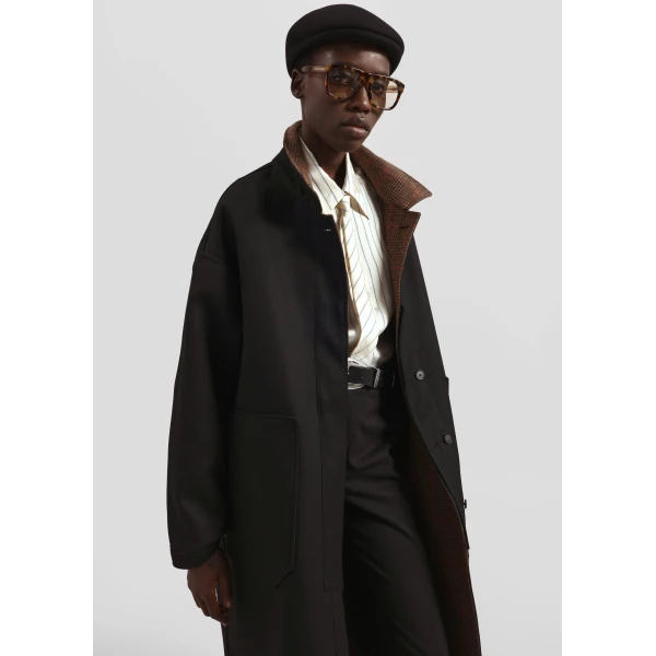 The Frankie Shop Elton Reversible Car Coat - Brown Glen Plaid - Oversized Minimalist Coats in Multicolour - Shop at Luxury Shoes 