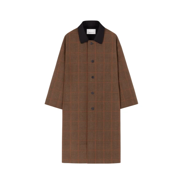 The Frankie Shop Elton Reversible Car Coat - Brown Glen Plaid - Oversized Minimalist Coats in Multicolour - Shop at Luxury Shoes 