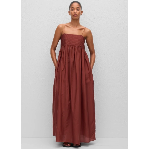 The Frankie Shop Empire Pintuck Bodice Dress - Maroc - Oversized Minimalist Dresses in Beige - Shop at Luxury Shoes 