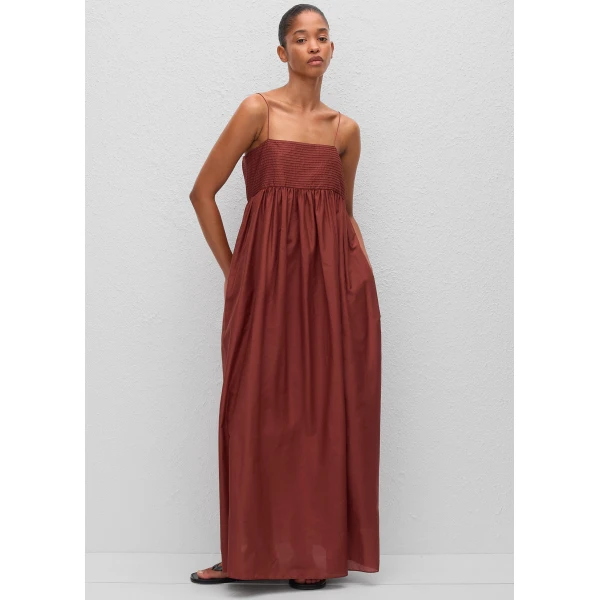 The Frankie Shop Empire Pintuck Bodice Dress - Maroc - Oversized Minimalist Dresses in Beige - Shop at Luxury Shoes 