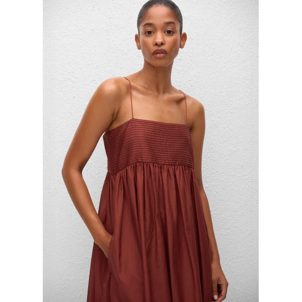 The Frankie Shop Empire Pintuck Bodice Dress - Maroc - Oversized Minimalist Dresses in Beige - Shop at Luxury Shoes 