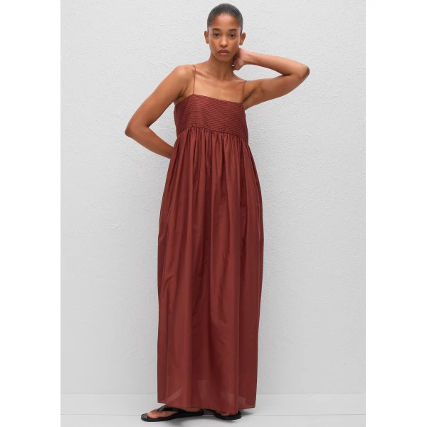 The Frankie Shop Empire Pintuck Bodice Dress - Maroc - Oversized Minimalist Dresses in Beige - Shop at Luxury Shoes 