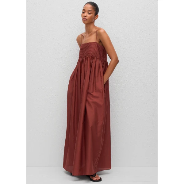 The Frankie Shop Empire Pintuck Bodice Dress - Maroc - Oversized Minimalist Dresses in Beige - Shop at Luxury Shoes 