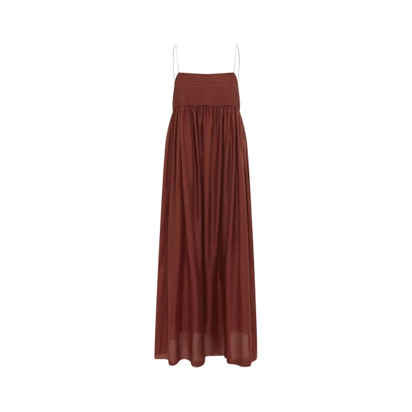 The Frankie Shop Empire Pintuck Bodice Dress - Maroc - Oversized Minimalist Dresses in Beige - Shop at Luxury Shoes 