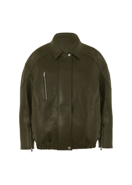 The Frankie Shop Enora Faux Leather Jacket - Olive - Oversized Minimalist Jackets in Green - Shop at Luxury Shoes 