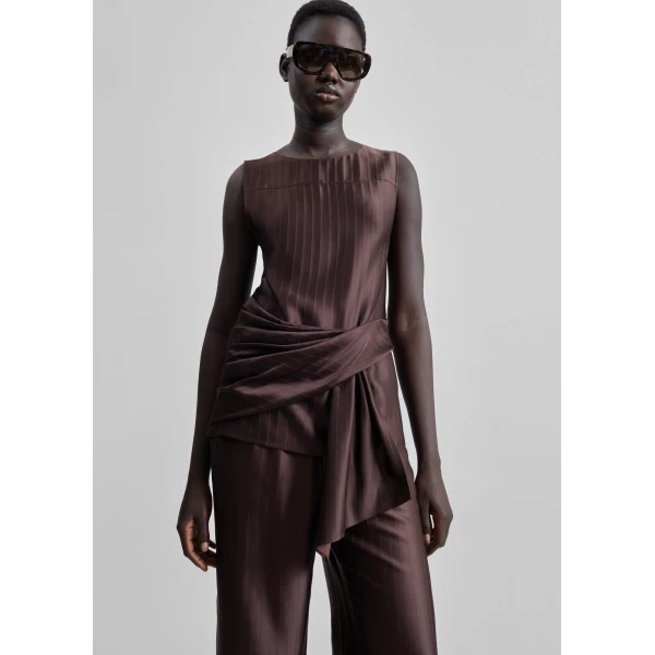 The Frankie Shop Fonda Draped Top - Dark Brown - Oversized Minimalist Tops in Beige - Shop at Luxury Shoes 