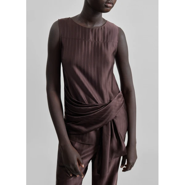 The Frankie Shop Fonda Draped Top - Dark Brown - Oversized Minimalist Tops in Beige - Shop at Luxury Shoes 