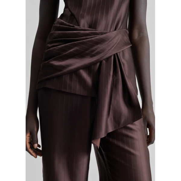 The Frankie Shop Fonda Draped Top - Dark Brown - Oversized Minimalist Tops in Beige - Shop at Luxury Shoes 