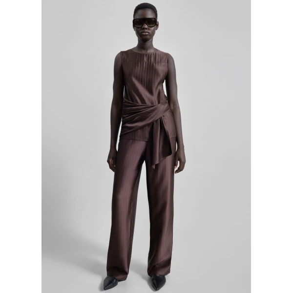 The Frankie Shop Fonda Draped Top - Dark Brown - Oversized Minimalist Tops in Beige - Shop at Luxury Shoes 