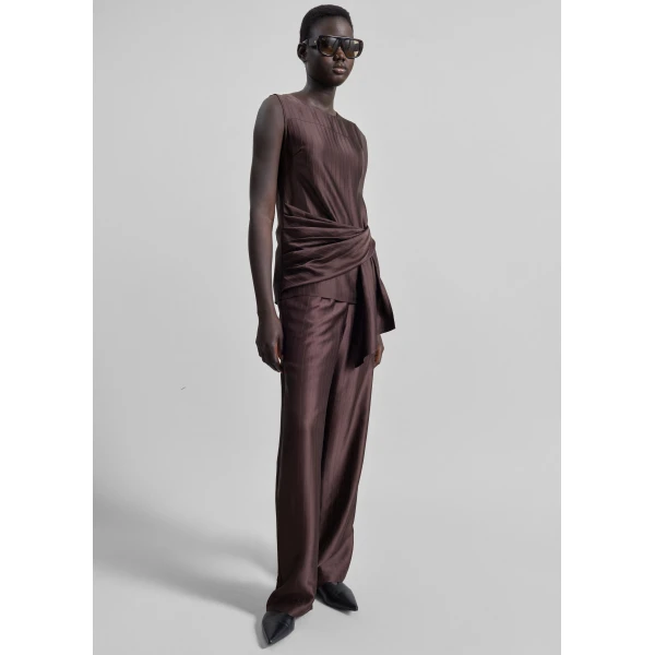 The Frankie Shop Fonda Draped Top - Dark Brown - Oversized Minimalist Tops in Beige - Shop at Luxury Shoes 