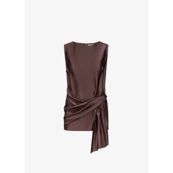 The Frankie Shop Fonda Draped Top - Dark Brown - Oversized Minimalist Tops in Beige - Shop at Luxury Shoes 