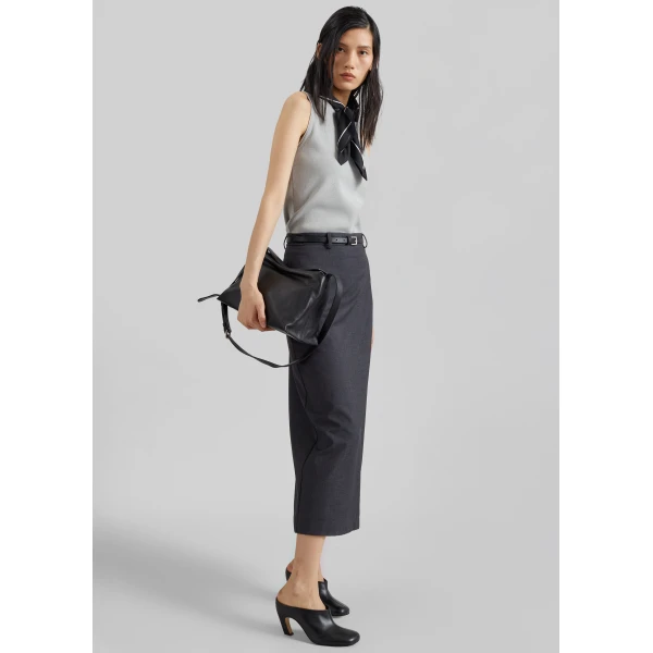 The Frankie Shop Gema Pencil Skirt - Dark Grey Melange - Oversized Minimalist Skirts in Grey - Shop at Luxury Shoes 