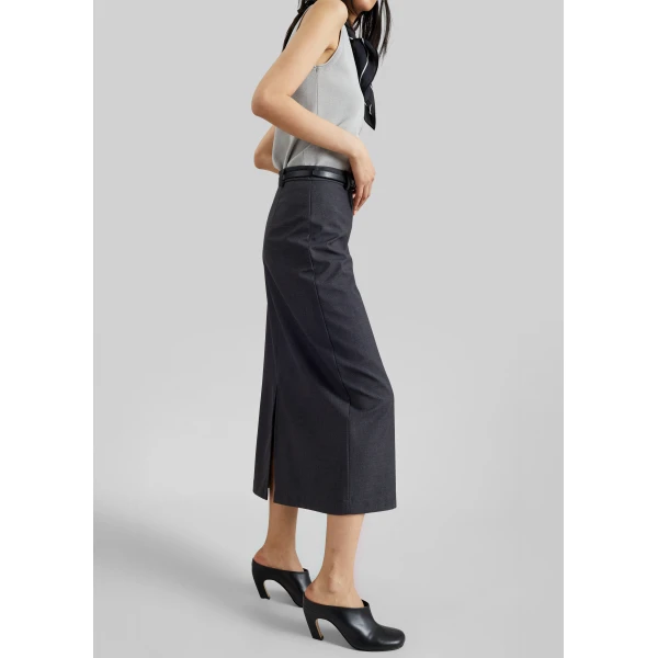 The Frankie Shop Gema Pencil Skirt - Dark Grey Melange - Oversized Minimalist Skirts in Grey - Shop at Luxury Shoes 