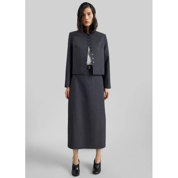 The Frankie Shop Gema Pencil Skirt - Dark Grey Melange - Oversized Minimalist Skirts in Grey - Shop at Luxury Shoes 