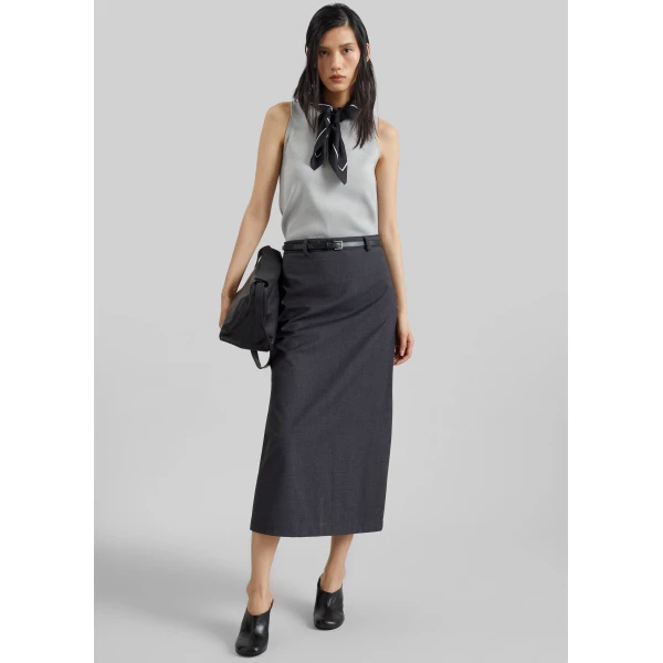 The Frankie Shop Gema Pencil Skirt - Dark Grey Melange - Oversized Minimalist Skirts in Grey - Shop at Luxury Shoes 