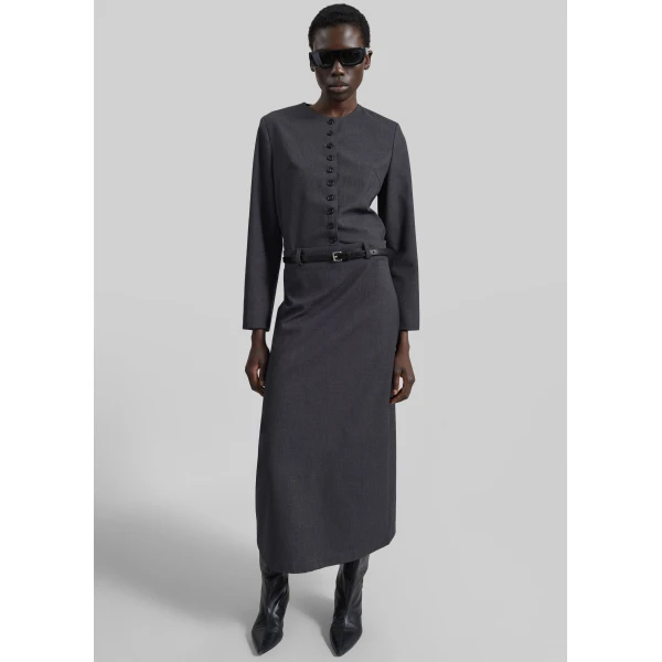 The Frankie Shop Gema Pencil Skirt - Dark Grey Melange - Oversized Minimalist Skirts in Grey - Shop at Luxury Shoes 