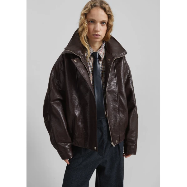 The Frankie Shop Gemonio Faux Leather Jacket - Brown - Oversized Minimalist Jackets in Beige - Shop at Luxury Shoes 