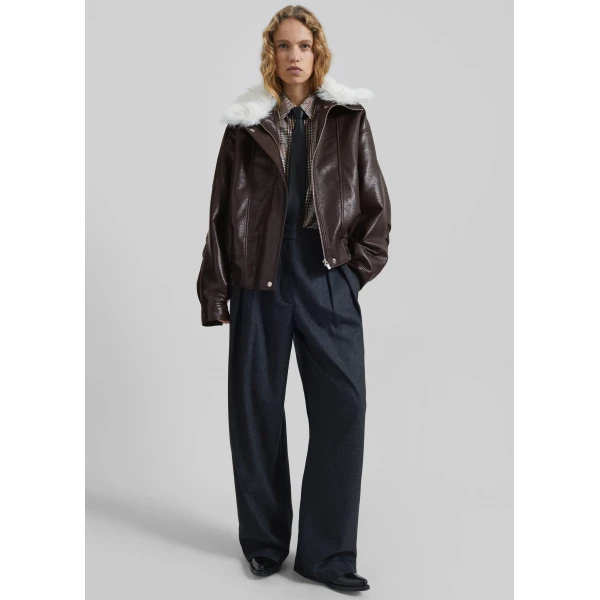 The Frankie Shop Gemonio Faux Leather Jacket - Brown - Oversized Minimalist Jackets in Beige - Shop at Luxury Shoes 