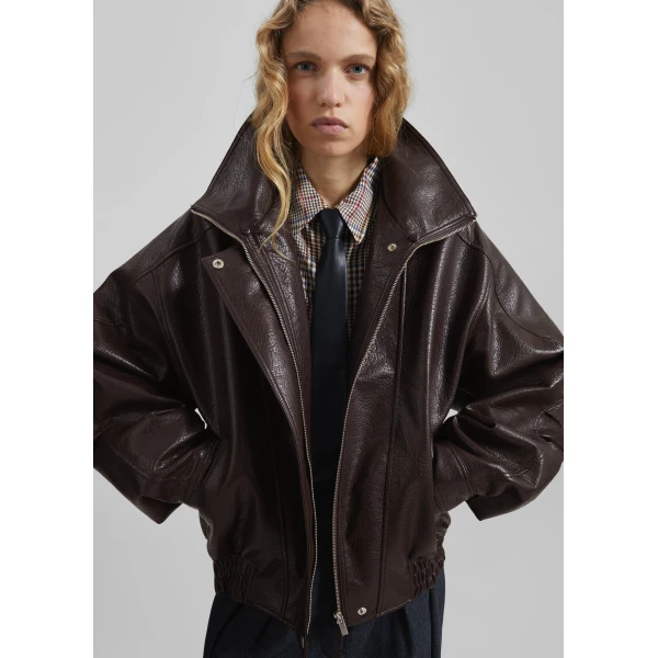 The Frankie Shop Gemonio Faux Leather Jacket - Brown - Oversized Minimalist Jackets in Beige - Shop at Luxury Shoes 
