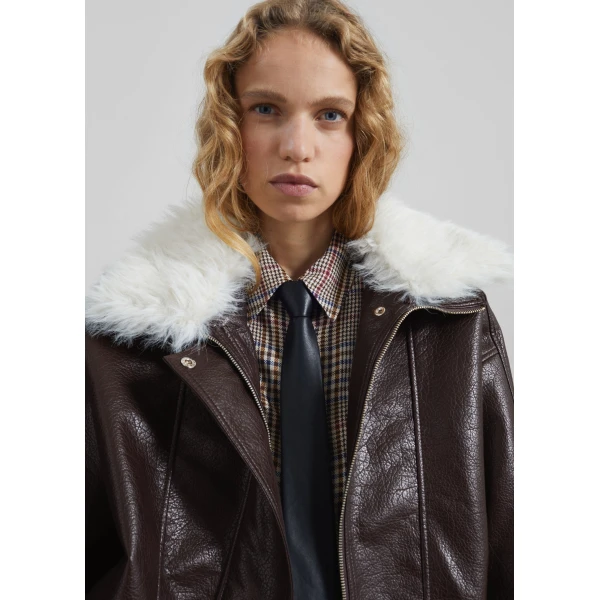 The Frankie Shop Gemonio Faux Leather Jacket - Brown - Oversized Minimalist Jackets in Beige - Shop at Luxury Shoes 