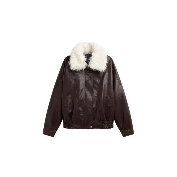 The Frankie Shop Gemonio Faux Leather Jacket - Brown - Oversized Minimalist Jackets in Beige - Shop at Luxury Shoes 