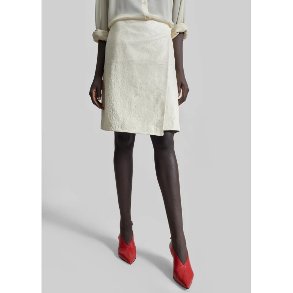 The Frankie Shop Gora Ostrich-Effect Leather Wrap Skirt - Ivory - Oversized Minimalist Skirts in Ivory - Shop at Luxury Shoes 