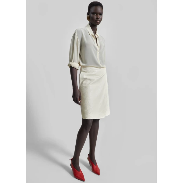 The Frankie Shop Gora Ostrich-Effect Leather Wrap Skirt - Ivory - Oversized Minimalist Skirts in Ivory - Shop at Luxury Shoes 
