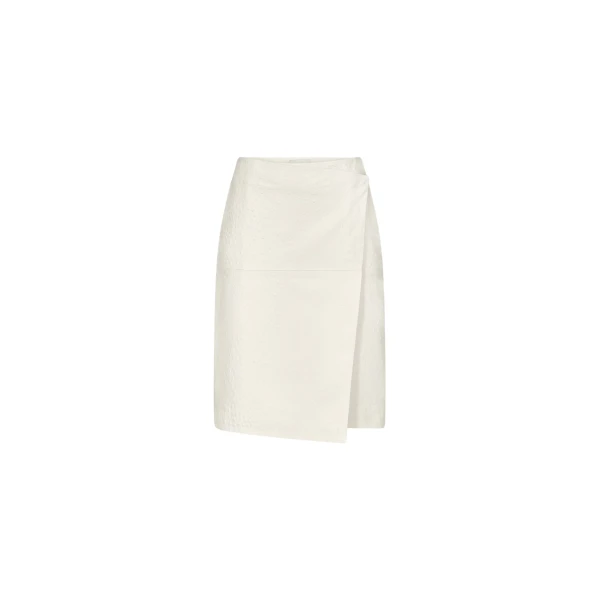 The Frankie Shop Gora Ostrich-Effect Leather Wrap Skirt - Ivory - Oversized Minimalist Skirts in Ivory - Shop at Luxury Shoes 