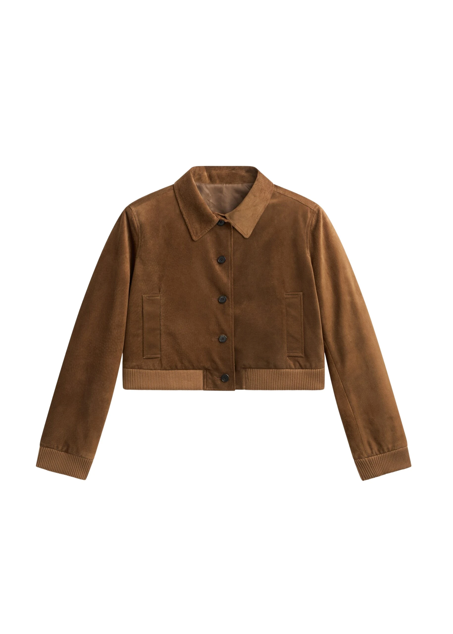 The Frankie Shop Hartford Suede Short Jacket - Dark Camel - Oversized Minimalist Jackets in Beige - Shop at Luxury Shoes 