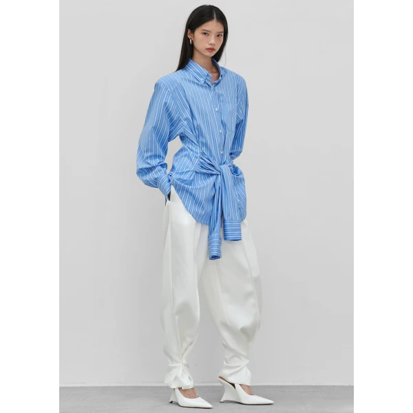 The Frankie Shop Heaton Double-Sleeve Padded Shirt - Blue/White Stripe - Oversized Minimalist Tops in Multicolour - Shop at Luxury Shoes 
