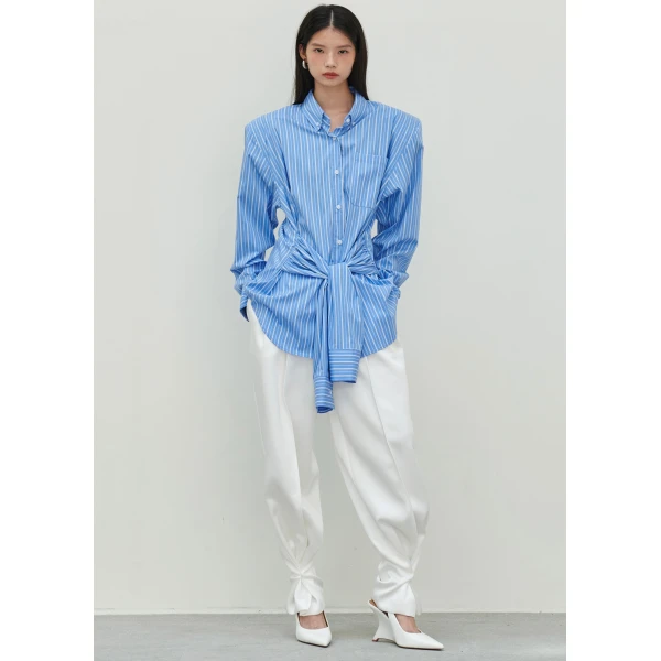 The Frankie Shop Heaton Double-Sleeve Padded Shirt - Blue/White Stripe - Oversized Minimalist Tops in Multicolour - Shop at Luxury Shoes 