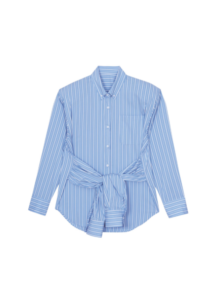 The Frankie Shop Heaton Double-Sleeve Padded Shirt - Blue/White Stripe - Oversized Minimalist Tops in Multicolour - Shop at Luxury Shoes 