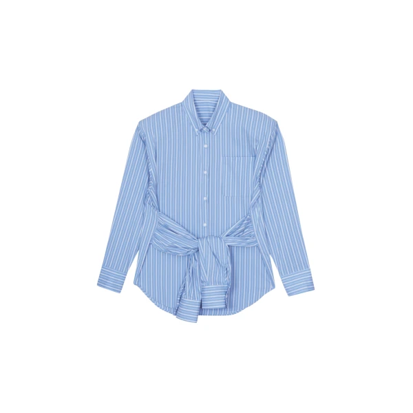The Frankie Shop Heaton Double-Sleeve Padded Shirt - Blue/White Stripe - Oversized Minimalist Tops in Multicolour - Shop at Luxury Shoes 