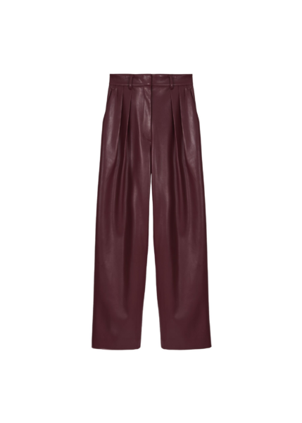 The Frankie Shop Helsinki Faux Leather Pants - Burgundy - Oversized Minimalist Pants in Red - Shop at Luxury Shoes 