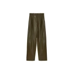 The Frankie Shop Helsinki Faux Leather Pants - Olive - Oversized Minimalist Pants in Green - Shop at Luxury Shoes 