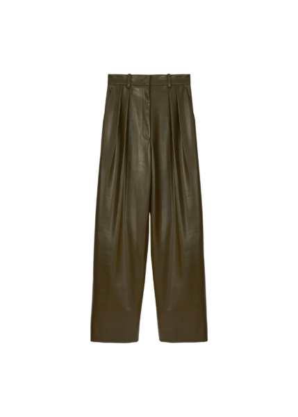 The Frankie Shop Helsinki Faux Leather Pants - Olive - Oversized Minimalist Pants in Green - Shop at Luxury Shoes 