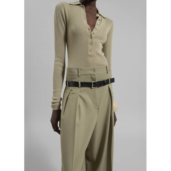 The Frankie Shop Hobart Double Belt Loop Trousers - Pale Olive - Oversized Minimalist Pants in Green - Shop at Luxury Shoes 
