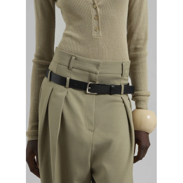 The Frankie Shop Hobart Double Belt Loop Trousers - Pale Olive - Oversized Minimalist Pants in Green - Shop at Luxury Shoes 