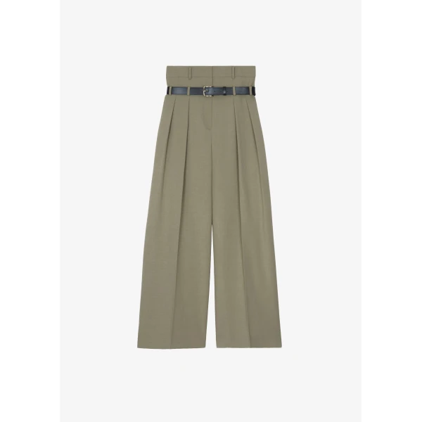 The Frankie Shop Hobart Double Belt Loop Trousers - Pale Olive - Oversized Minimalist Pants in Green - Shop at Luxury Shoes 