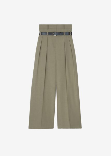 The Frankie Shop Hobart Double Belt Loop Trousers - Pale Olive - Oversized Minimalist Pants in Green - Shop at Luxury Shoes 