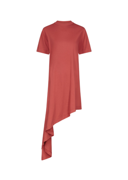 The Frankie Shop Igari Asymmetric T-Shirt Dress - Red - Oversized Minimalist Dresses in Red - Shop at Luxury Shoes 