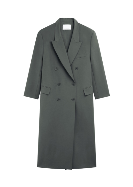 The Frankie Shop Jane Long Coat - Light Khaki - Oversized Minimalist Coats in Green - Shop at Luxury Shoes 