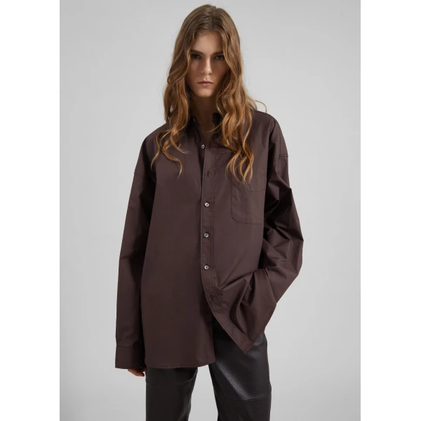 The Frankie Shop Jorhat Shirt - Dark Brown - Oversized Minimalist Tops in Beige - Shop at Luxury Shoes 
