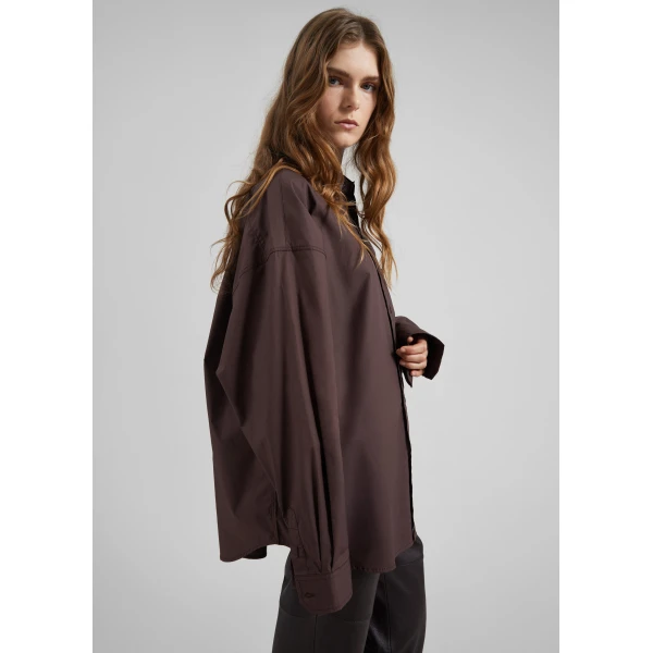 The Frankie Shop Jorhat Shirt - Dark Brown - Oversized Minimalist Tops in Beige - Shop at Luxury Shoes 