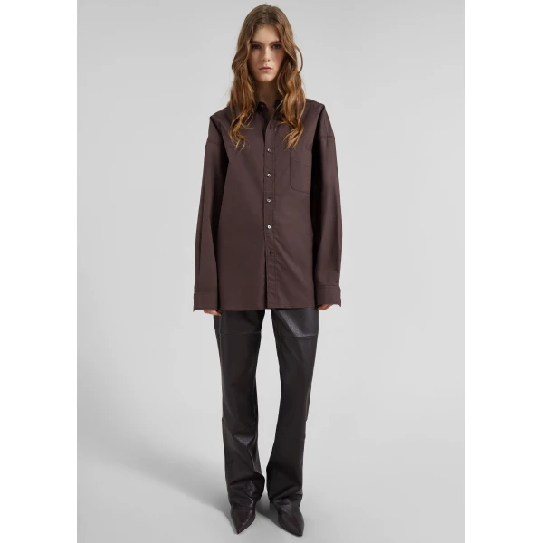 The Frankie Shop Jorhat Shirt - Dark Brown - Oversized Minimalist Tops in Beige - Shop at Luxury Shoes 
