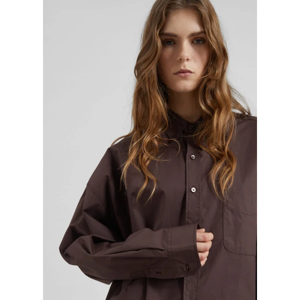 The Frankie Shop Jorhat Shirt - Dark Brown - Oversized Minimalist Tops in Beige - Shop at Luxury Shoes 